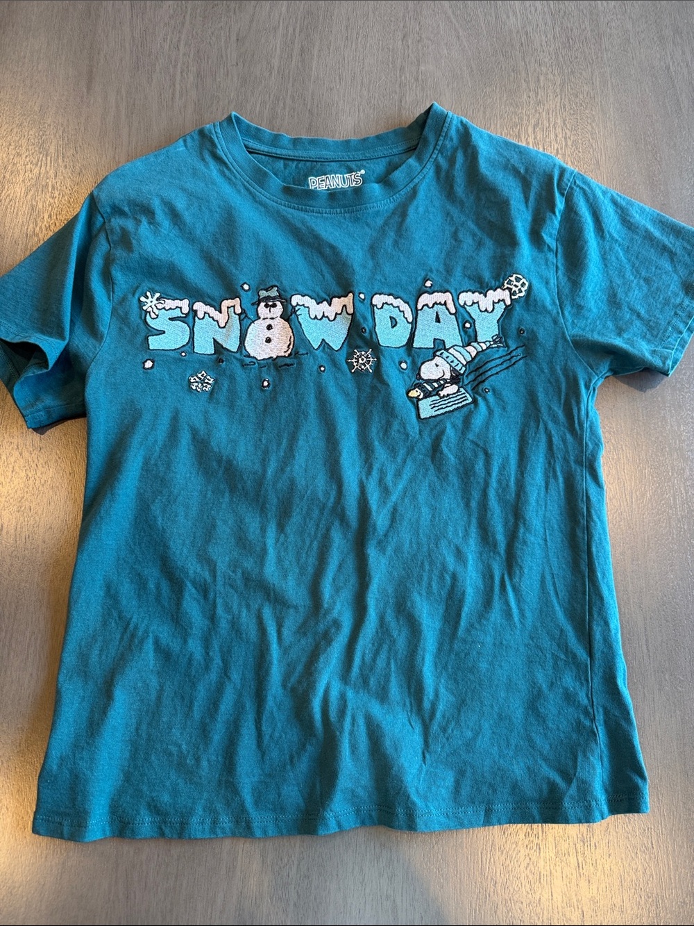 Peanuts Teal "Snow Day" Short Sleeve Tee